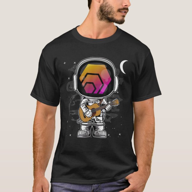 Astronaut Guitar HEX Coin to Måne Crypto Token T Shirt (Framsida)