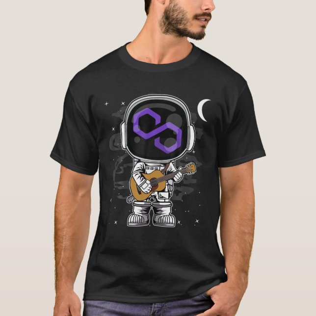 Astronaut Guitar Polygon Matic Coin to Måne Cr T Shirt (Framsida)