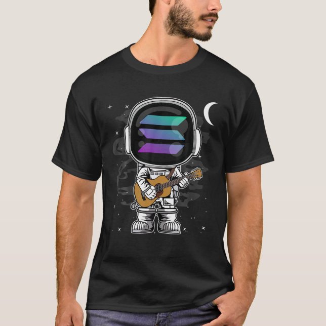 Astronaut Guitar Solana SOL Coin to Måne Crypt T Shirt (Framsida)