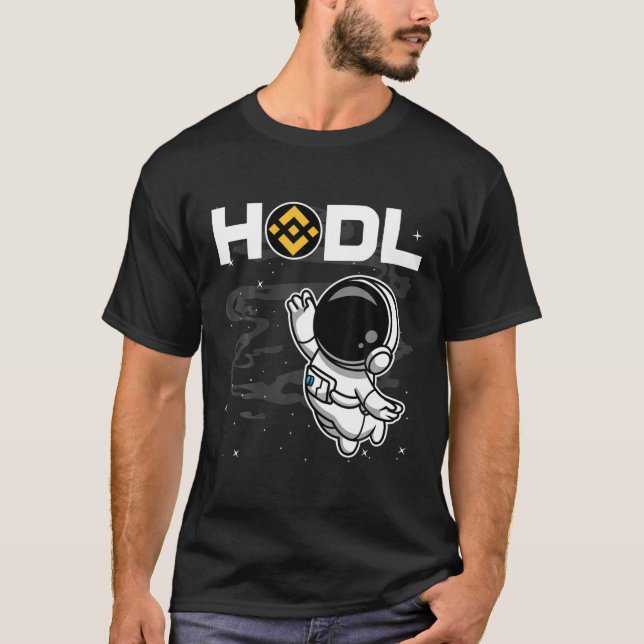 Astronaut HODL BNB- myntet binder till Måne krypto T Shirt (Framsida)
