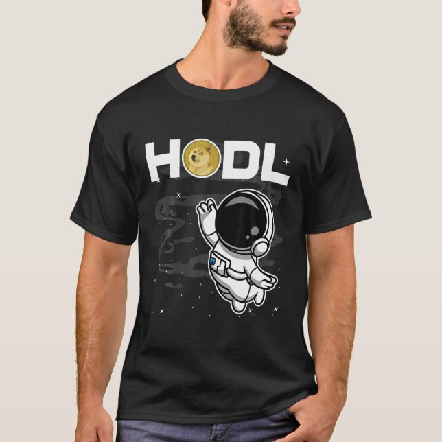 Astronaut HODL Dogecoin DOGE Coin to Måne Cryp T Shirt (Framsida)