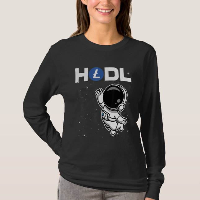 Astronaut Hodl Litecoin Ltc Coin to Måne Crypt T Shirt (Framsida)