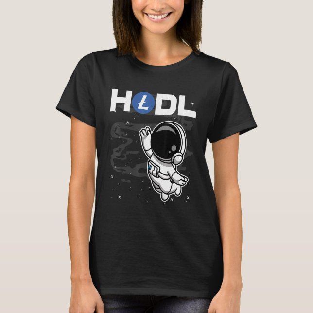 Astronaut Hodl Litecoin Ltc Coin to Måne Crypt T Shirt (Framsida)