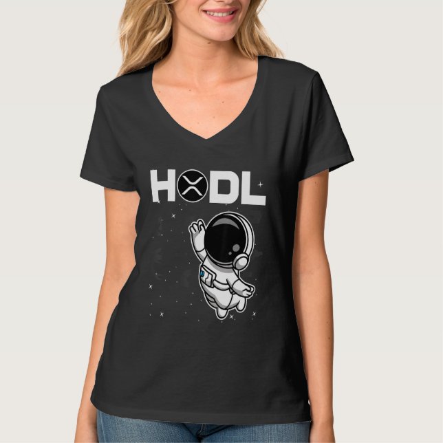 Astronaut Hodl Ripple XRP Coin to Måne Crypto T Shirt (Framsida)