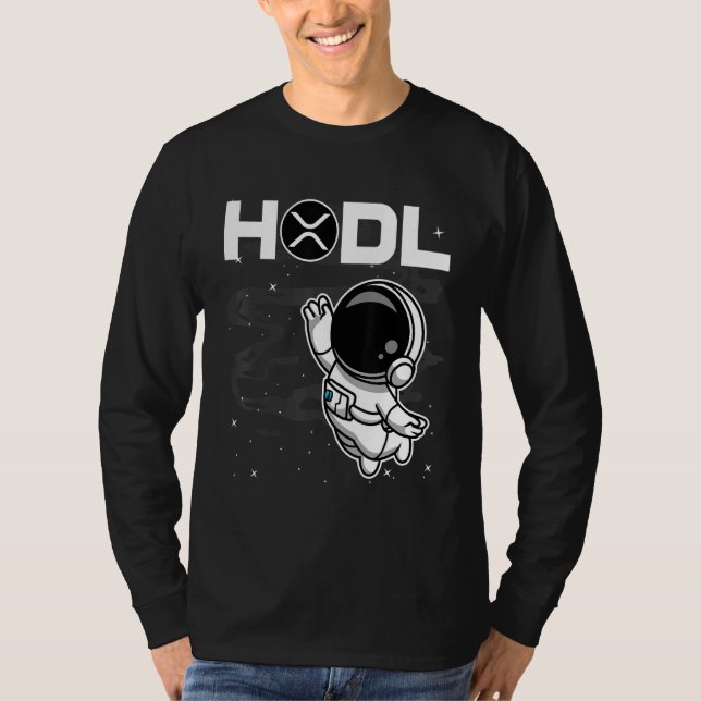 Astronaut Hodl Ripple XRP Coin to Måne Crypto T Shirt (Framsida)