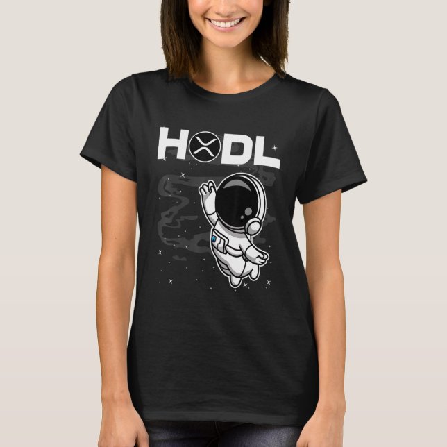 Astronaut Hodl Ripple XRP Coin to Måne Crypto T Shirt (Framsida)