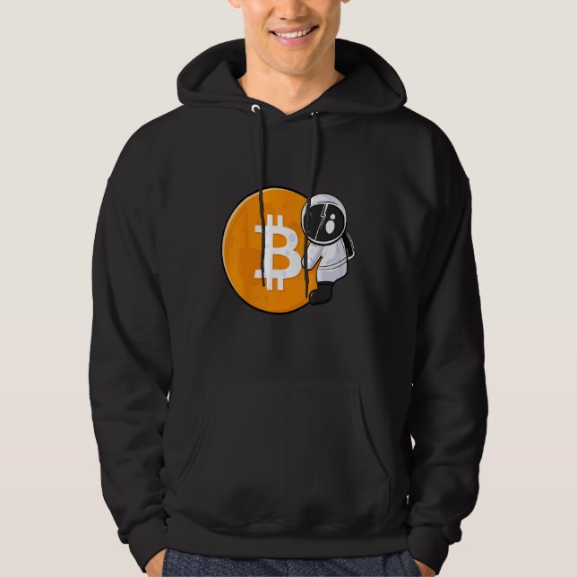 Astronaut Holding Bitcoin To The Moon HODL BTC Cry Hoodie (Framsida)