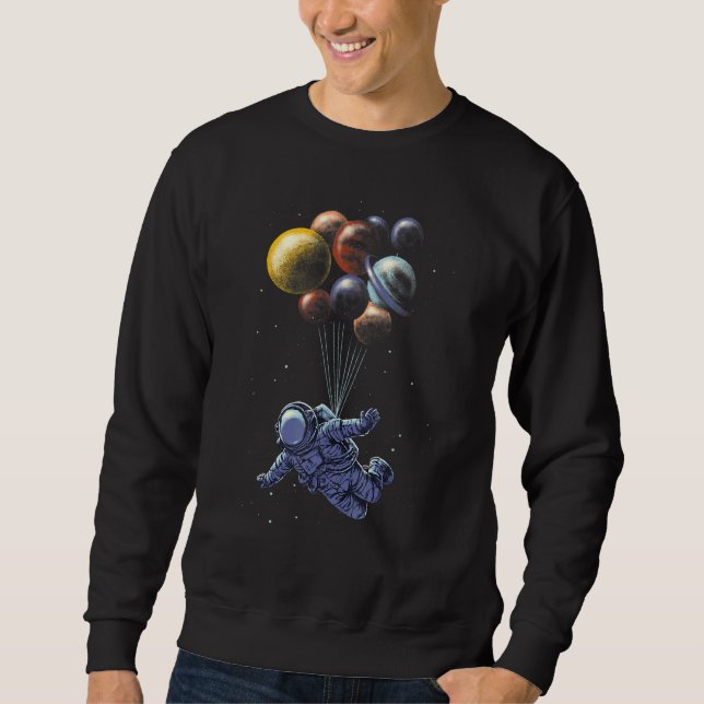 Astronaut Holding Planet Balloons Solar System Spa Lång Ärmad Tröja (Framsida)