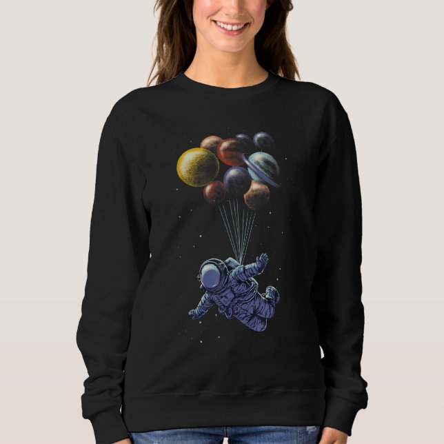 Astronaut Holding Planet Balloons Solar System Spa T Shirt (Framsida)