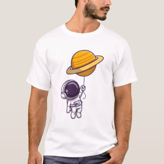 Astronaut Holding Saturn Balloon – Cute Space Them T Shirt