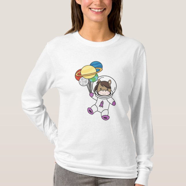 Astronaut Horse Ponny Planet Earth Mars T Shirt (Framsida)