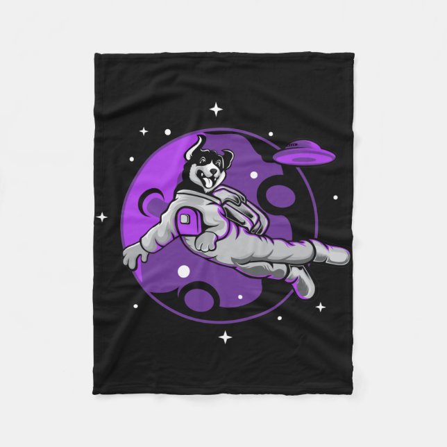 Astronaut Hund Flyger I Rymden Fleecefilt (Framsidan)