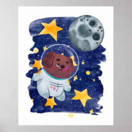 Astronaut Hund Vattenfärg Rymden Stjärnor Planet B Poster