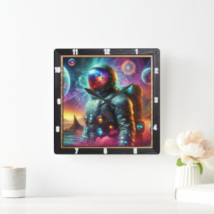Astronaut i Cosmic Dream Fyrkantig Klocka