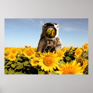 Astronaut i en solros Fält Poster