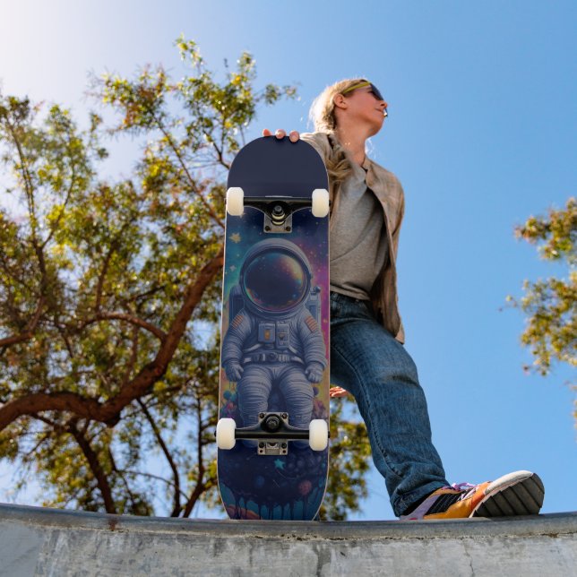 Astronaut i färgglad rymdscen mini skateboard bräda 18,5 cm (Utomhus 1)