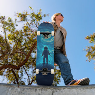 Astronaut i färgglad rymdscen mini skateboard bräda 18,5 cm