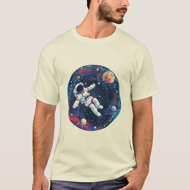 Astronaut i Färgrik Rymd T Shirt (Framsida)