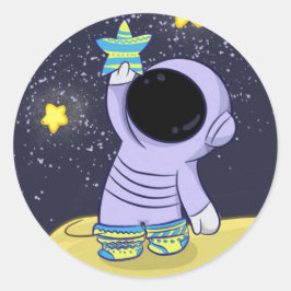 Astronaut i olika strumpor, rund dekal runt klistermärke