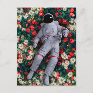 Astronaut i röda och vita blommor vykort