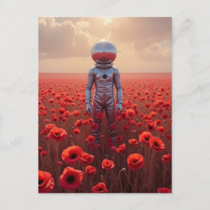 Astronaut i röda vallmoblommor vykort