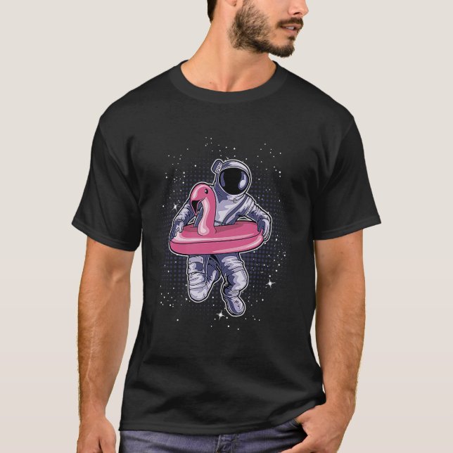 Astronaut i Rosa Flamingo Simma Ring Kids Manar Wo T Shirt (Framsida)