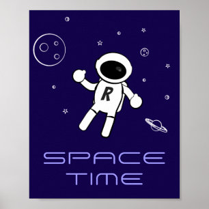 Astronaut i rymden - konst i Lila, svartvitt Poster