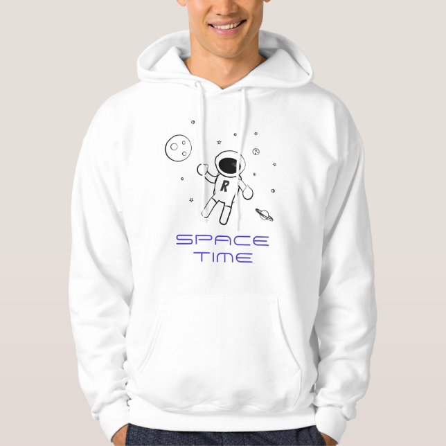 Astronaut i rymden - konst i svartvitt och Lila Hoodie (Framsida)