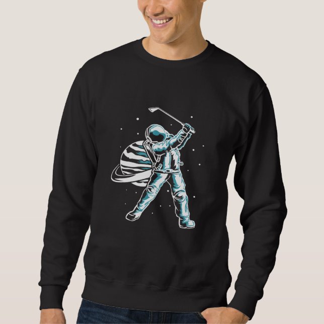Astronaut i rymden med Golf Klubb Golf Player Lång Ärmad Tröja (Framsida)
