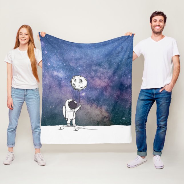 Astronaut i rymden med månballong kosmos stjärnor fleecefilt (På plats)