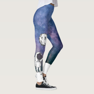 Astronaut i rymden med månballong kosmos stjärnor leggings
