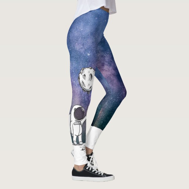 Astronaut i rymden med månballong kosmos stjärnor leggings (Höger)