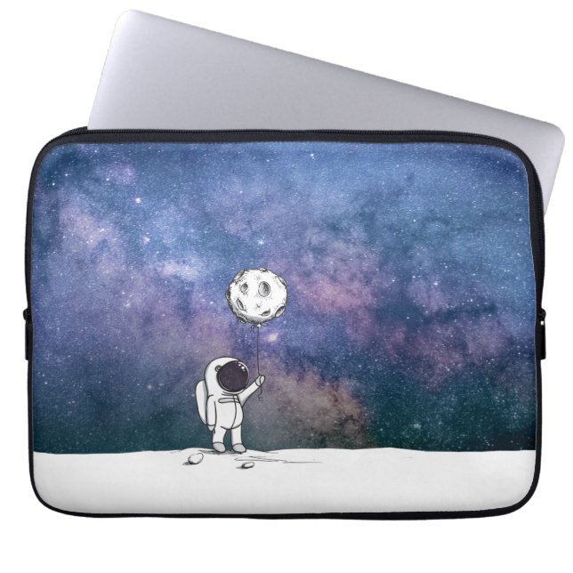 Astronaut i rymden med måne-ballongcosmos stjärnor laptop fodral (Framsidan)