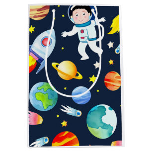 Astronaut i rymden planeter och raketer mönster