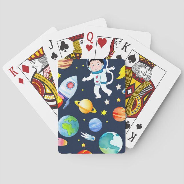 Astronaut i rymden planeter och raketer mönster casinokort (Baksidan)