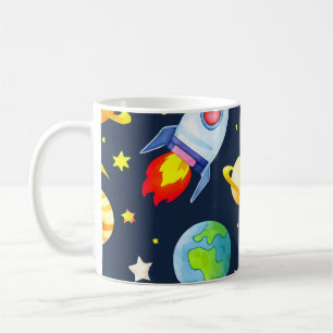 Astronaut i rymden planeter och raketer mönster kaffemugg