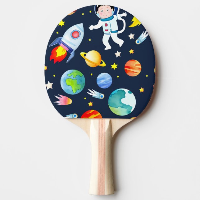 Astronaut i rymden planeter och raketer mönster pingisracket (Framsidan)