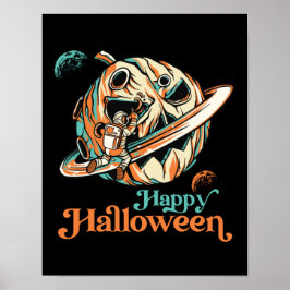 Astronaut i Rymden Pumpkin Planet Halloween Poster