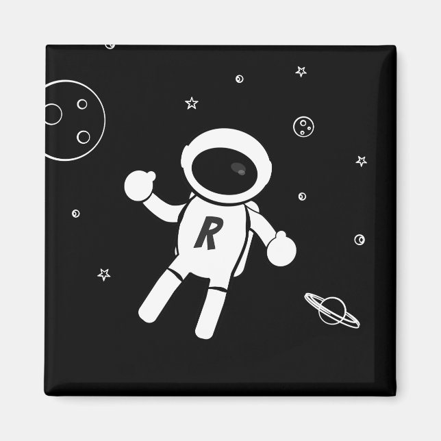 Astronaut i rymden - Sketcher i svartvitt Magnet (Framsidan)