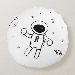 Astronaut i rymden - Sketcher i svartvitt Rund Kudde