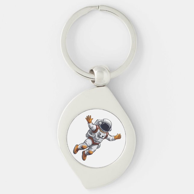 Astronaut i rymden swirl silverfärgad nyckelring (Framsidan)