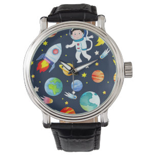 Astronaut i rymdplaneter och raketer Mönster Armbandsur
