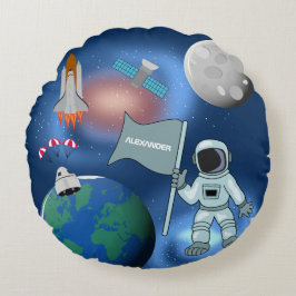 Astronaut i Space Galaxy Personlig Namn Rund Kudde