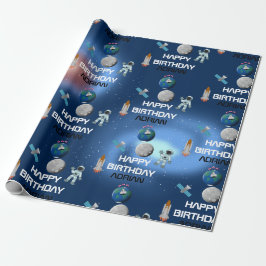 Astronaut i Space Galaxy Theme Birthday Namn Presentpapper