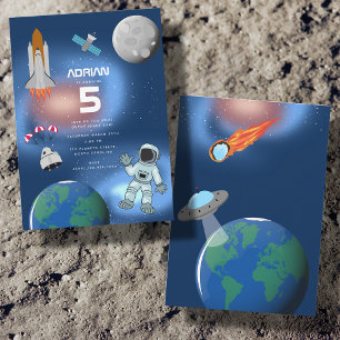 Astronaut i Space Galaxy Theme Födelsedagsfest Inbjudningar