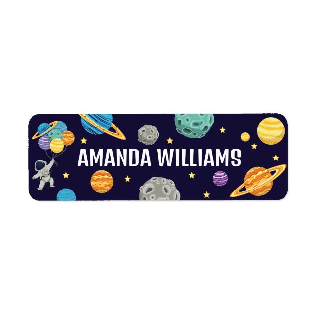 Astronaut i Tecknad back to school Returadress Etikett (Framsidan)