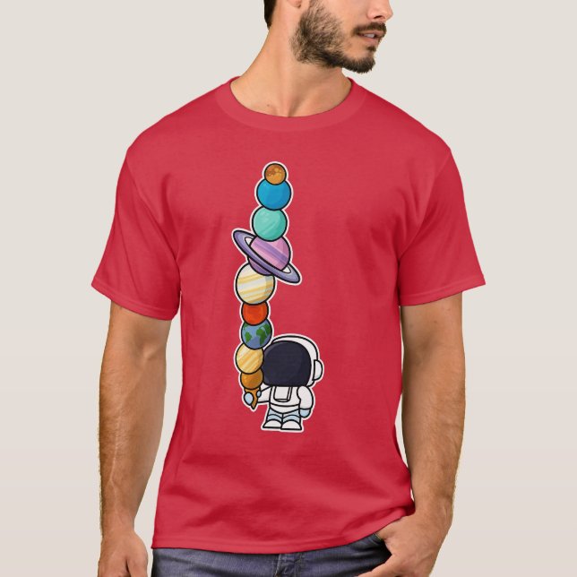 Astronaut Ice Cream Eating Planet-familjen T Shirt (Framsida)