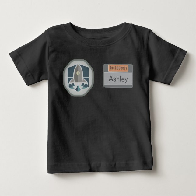 Astronaut Identity Badge and Rocket Logotyp T Shirt (Framsida)