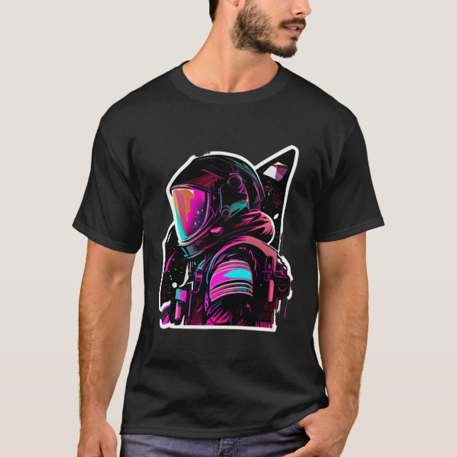 Astronaut in Space Aesthetic Wave Planet Eclipse   T Shirt (Framsida)