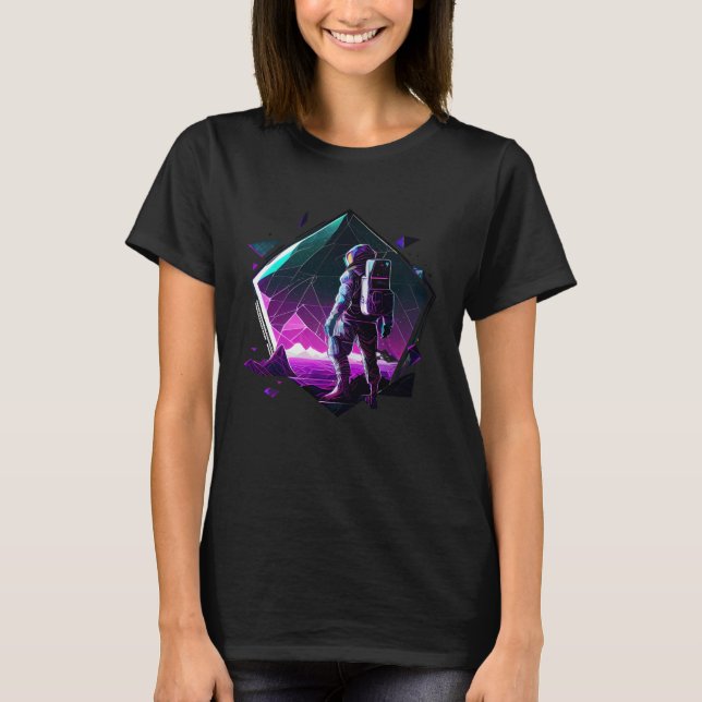 Astronaut in Space Aesthetic Wave Planet Eclipse   T Shirt (Framsida)